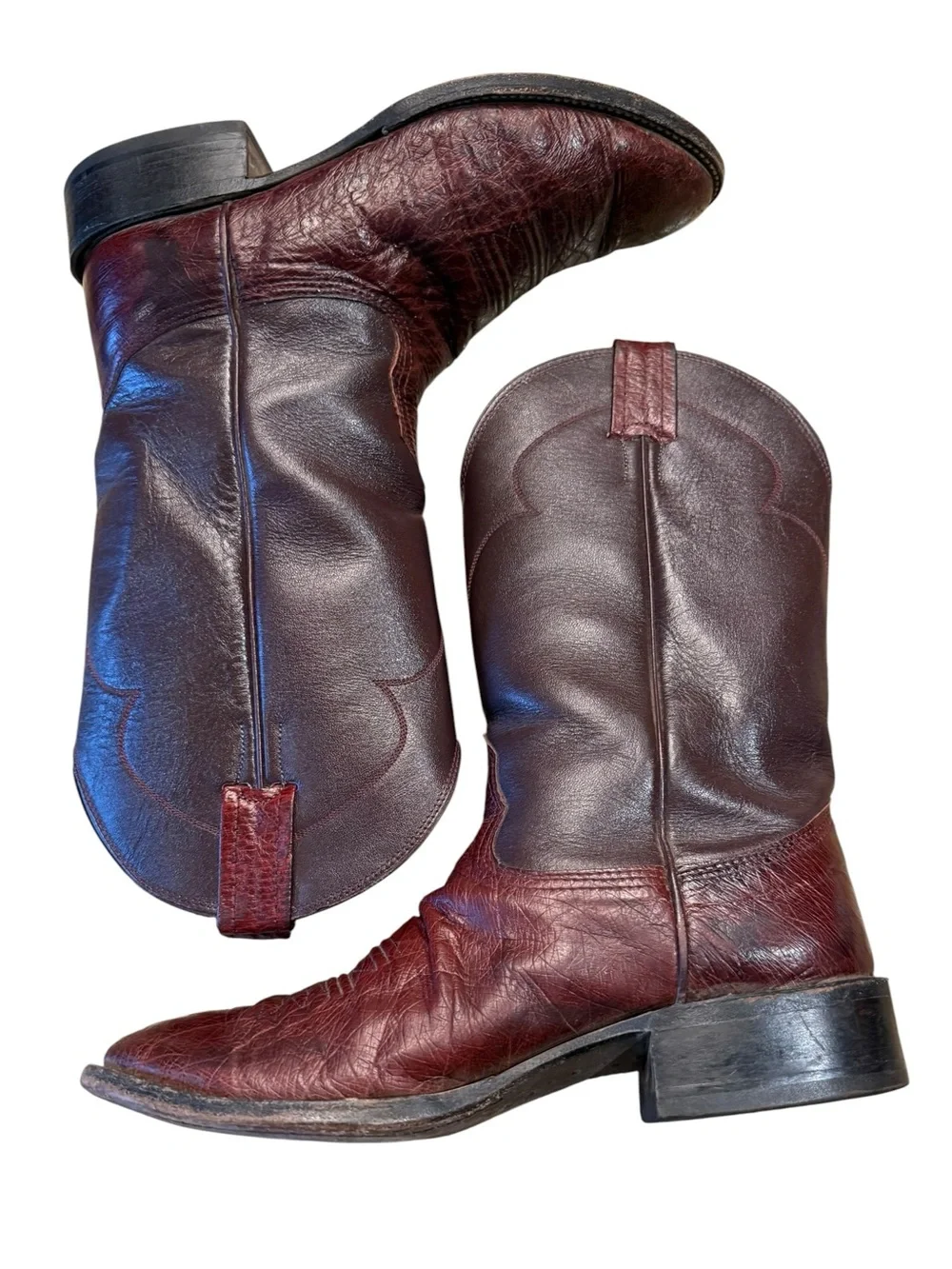 Nocona Boots Mens 7D Roper Style Western Leather Cowboy Boots in Deep Burgundy